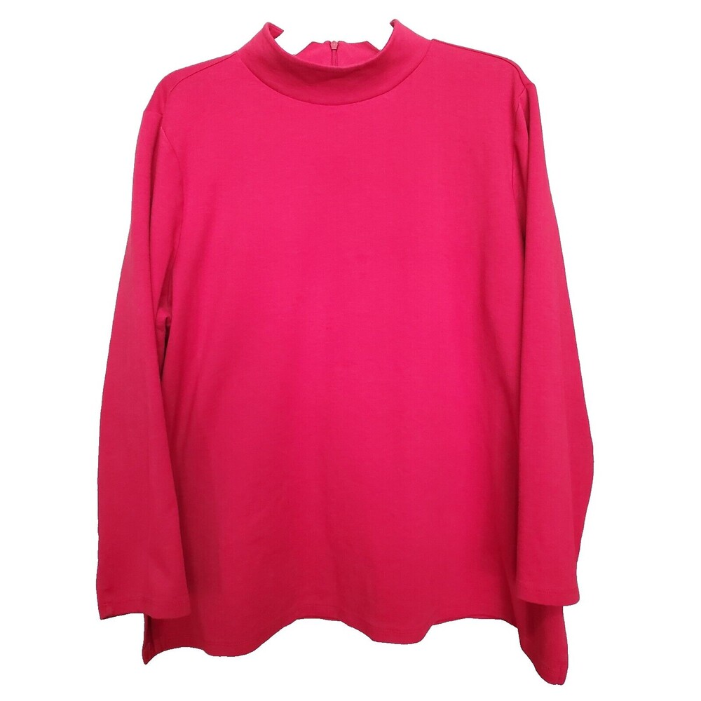 Talbots Woman Cotton Blend Red Back-Zip Mock Neck Long Sleeve Tunic Size 2X